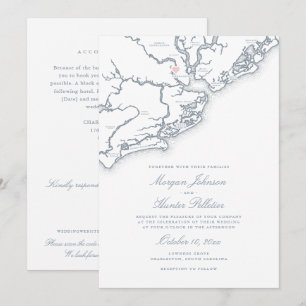 Invitation Mariage Charleston Tout-en-Un QR RSVP Bleu Poussié