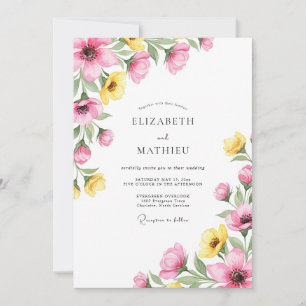 Invitation Mariage Charmant de Printemps Rose Jaune