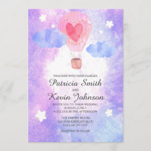 Invitation Mariage chaud de ballon à air d'aquarelle de nuit