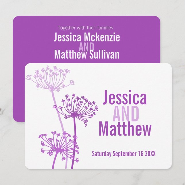 Invitation mariage Chervil moderne fleur violet ro (Devant / Derrière)