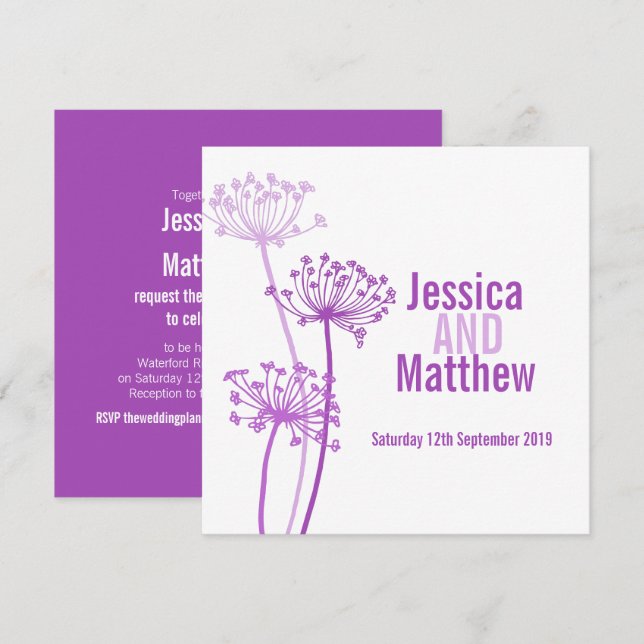 Invitation mariage Chervil moderne fleur violet ro (Devant / Derrière)