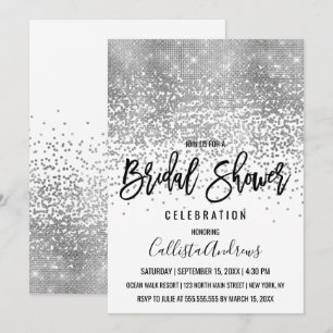 Invitation Mariage Chic Blanc Paillettes Confettis