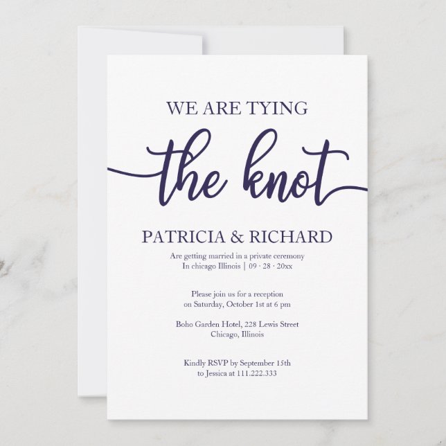 Invitation Mariage Chic Bleu Nuit Blanc Calligraphie (Devant)