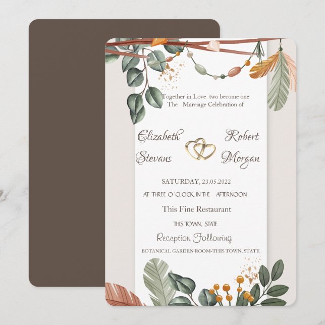 Invitation Mariage Chic Boho (Devant / Derrière)