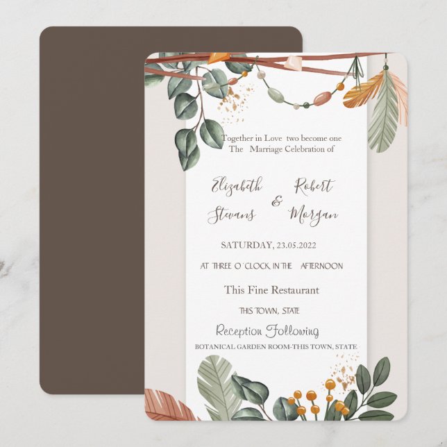 Invitation Mariage Chic Boho (Devant / Derrière)