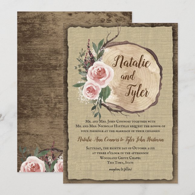 Invitation Mariage chic Boho de l'arbre du Rose roux (Devant / Derrière)