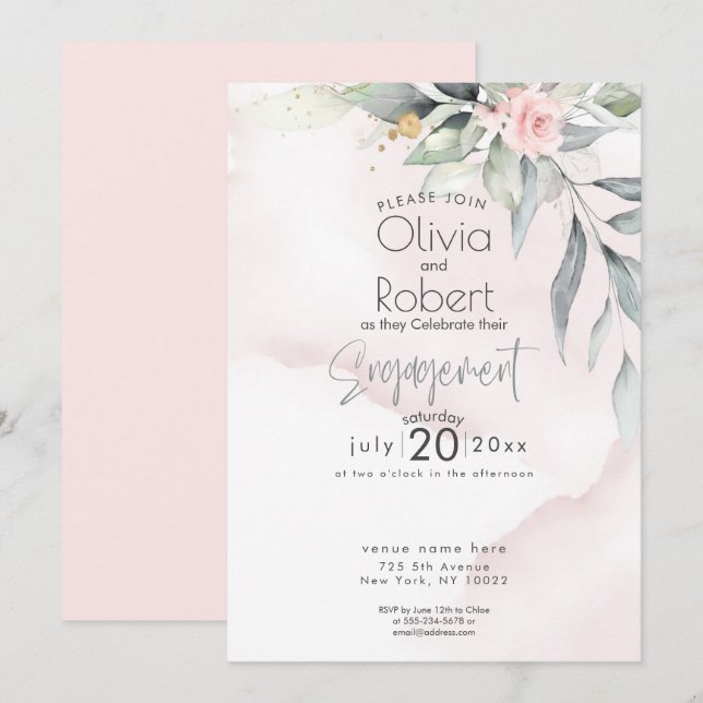 Invitation Mariage | Chic Boho Feuillage forestier et Roses (Devant / Derrière)