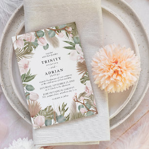 Invitation Mariage Chic Boho Orchidées Roses & Feuilles Séché