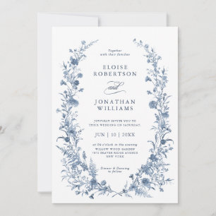 Invitation Mariage Chic Classique Victorien Bleu Français de 