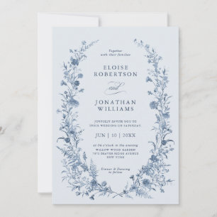 Invitation Mariage Chic Classique Victorien Bleu Jardin Franç