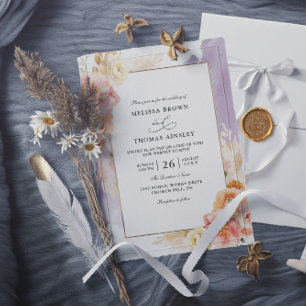Invitation Mariage chic code QR floral rose pêche à petit bud