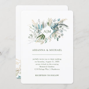 Invitation Mariage chic de monogramme du feuillage  