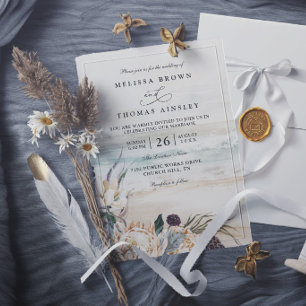 Invitation mariage chic élégant plage protea florales tropica