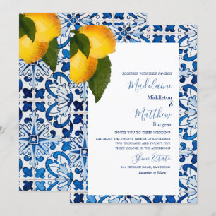 Invitation  Mariage Chic et Élégant Carrelage Citron Bleu 