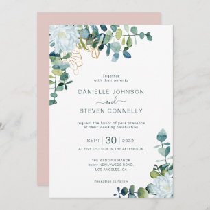 Invitation Mariage chic eucalyptus verdure blanc fleurs