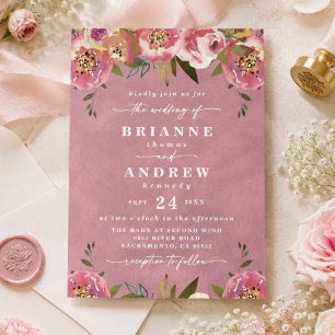 Invitation Mariage Chic Fleur de Rosier Rose en Fleur