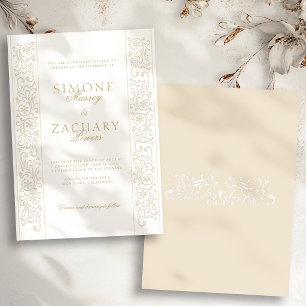 Invitation Mariage Chic Formel Bordure Ecru à Rinceaux