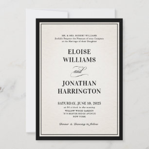 Invitation Mariage Chic Luxueux Noir Formel Argent Ancien