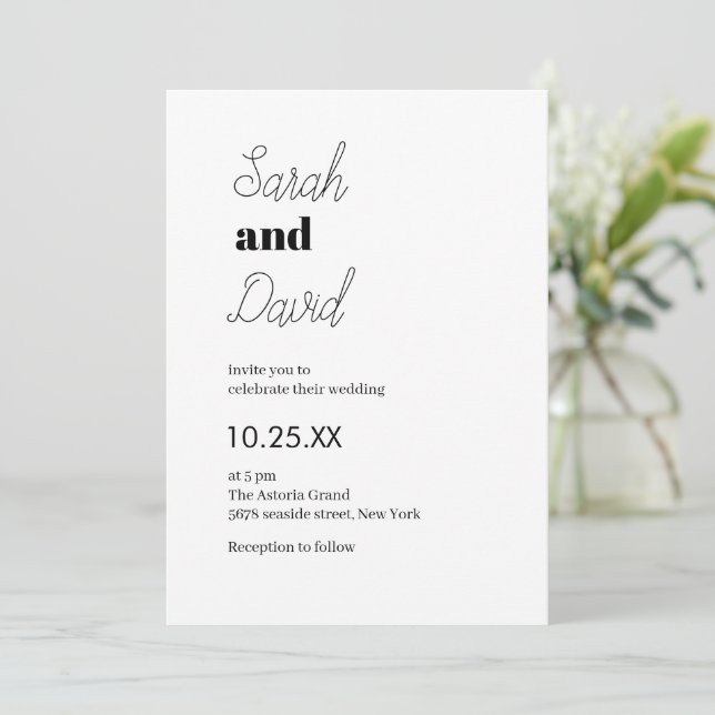 Invitation Mariage chic mariage moderne noir et blanc (Debout devant)