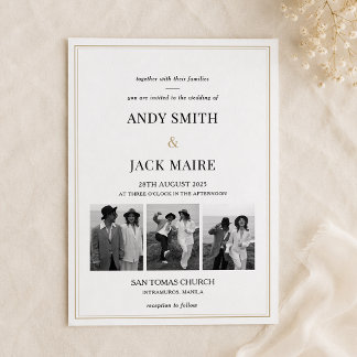 Invitation Mariage Chic Minimaliste Collage Photo à Double Ca