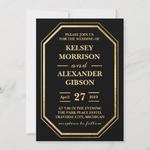 Invitation Mariage chic moderne Elegant Black Gold Glam