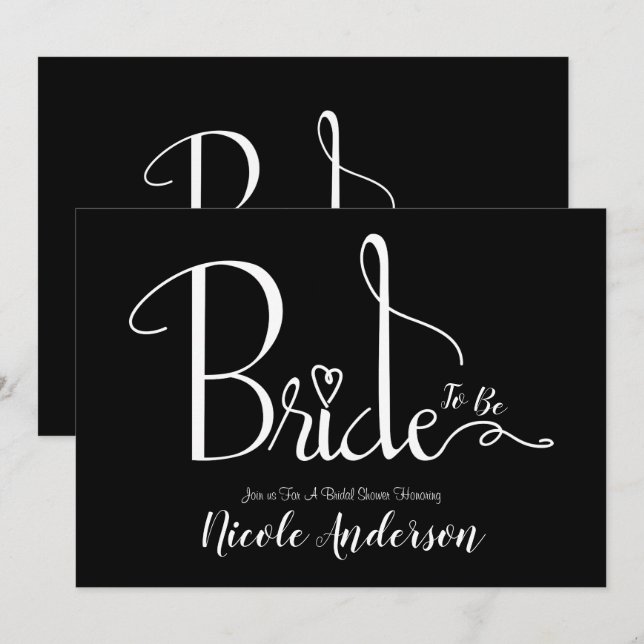 Invitation Mariage Chic Moderne Noir et Blanc Fête de Mariée (Devant / Derrière)