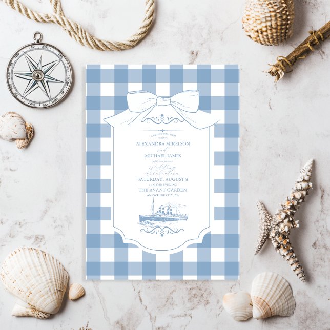 Invitation Mariage Chic Nautique Coquette Bow (Créateur téléchargé)