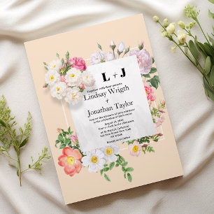 Invitation Mariage chic pays ivoire rose blanc cadre fleur