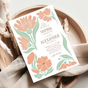 Invitation Mariage Chic Retro Peach Boho