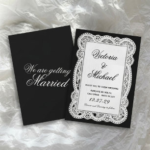 Invitation Mariage Chic Romantique Papier Dentelle Blanc Vint