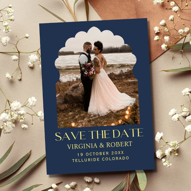 Invitation Mariage chic royal bleu marine save the date photo (Créateur téléchargé)
