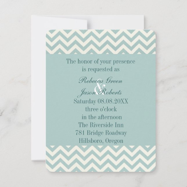 Invitation Mariage chic turquoise chevron menthe (Dos)