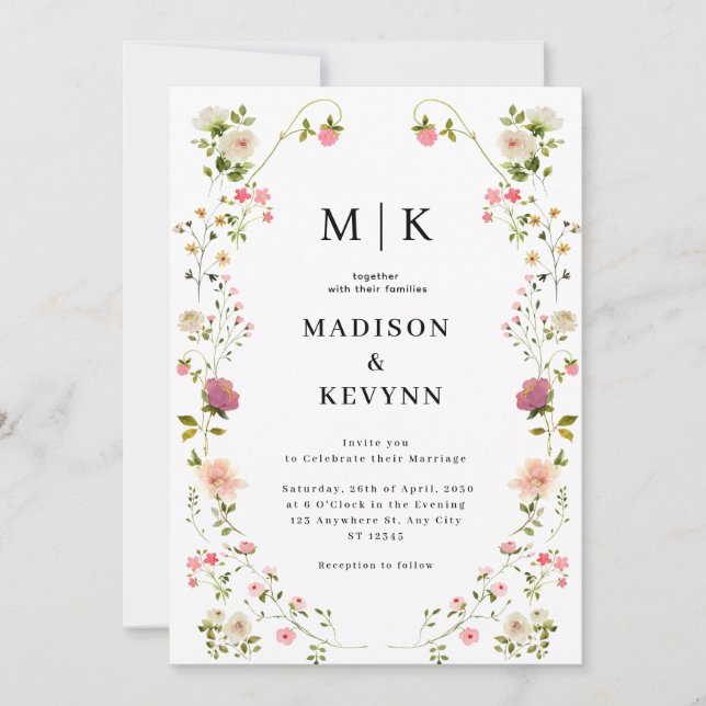 Invitation Mariage Chic Wildflower  (Devant)