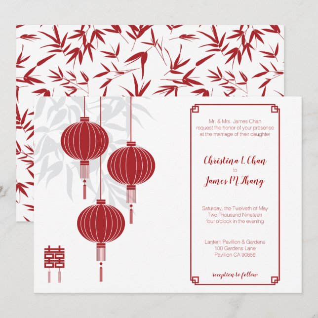 Invitation Mariage chinois à deux feux rouge (Devant / Derrière)