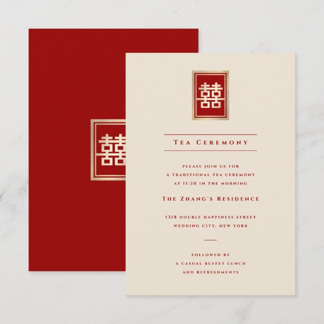 Invitation Mariage chinois à double bonheur (Devant / Derrière)