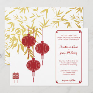 Invitation Mariage chinois à double bonheur à la lanterne rou