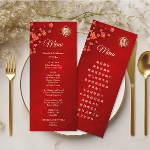 Invitation MARIAGE chinois BILINGUE Red Cherry Blossom