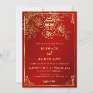 Invitation MARIAGE CHINOIS BILINGUE Rouge Or