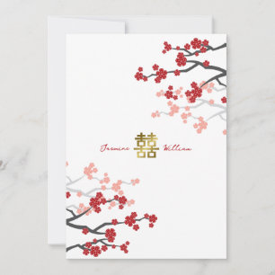 Invitation Mariage Chinois Double Bonheur Doré Sakura Rouge