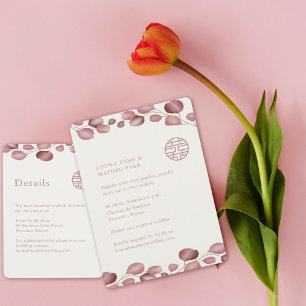 Invitation Mariage Chinois Double Bonheur Feuilles Rose Tendu