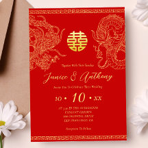 Mariage chinois dragon phénix or rouge