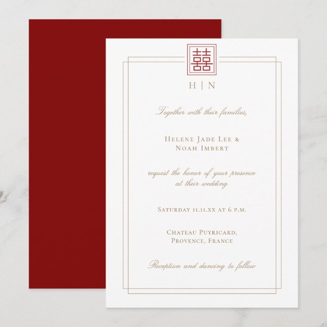 Invitation Mariage chinois élégant moderne (Devant / Derrière)
