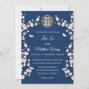 Invitation Mariage chinois en fleurs de cerisier rose pâle