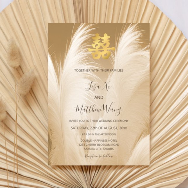 Invitation Mariage chinois en laiton beige Pampas (Créateur téléchargé)