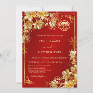 Invitation Mariage chinois Gold 3 D Flowers