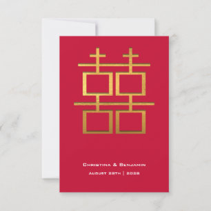 Invitation Mariage chinois Gold Foil Double Bonheur