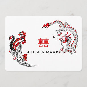 Invitation Mariage chinois moderne Black Red Dragon-Phoenix