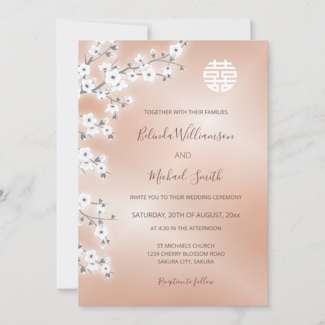 Invitation Mariage chinois moderne rose Gold (Devant)