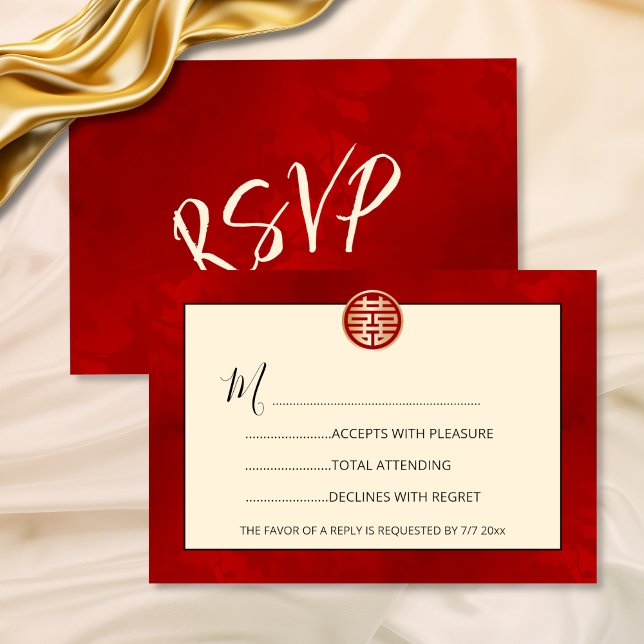 Invitation Mariage Chinois Moderne RSVP Rouge (Créateur téléchargé)