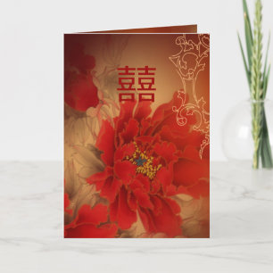 Invitation Mariage chinois Red Peony double bonheur